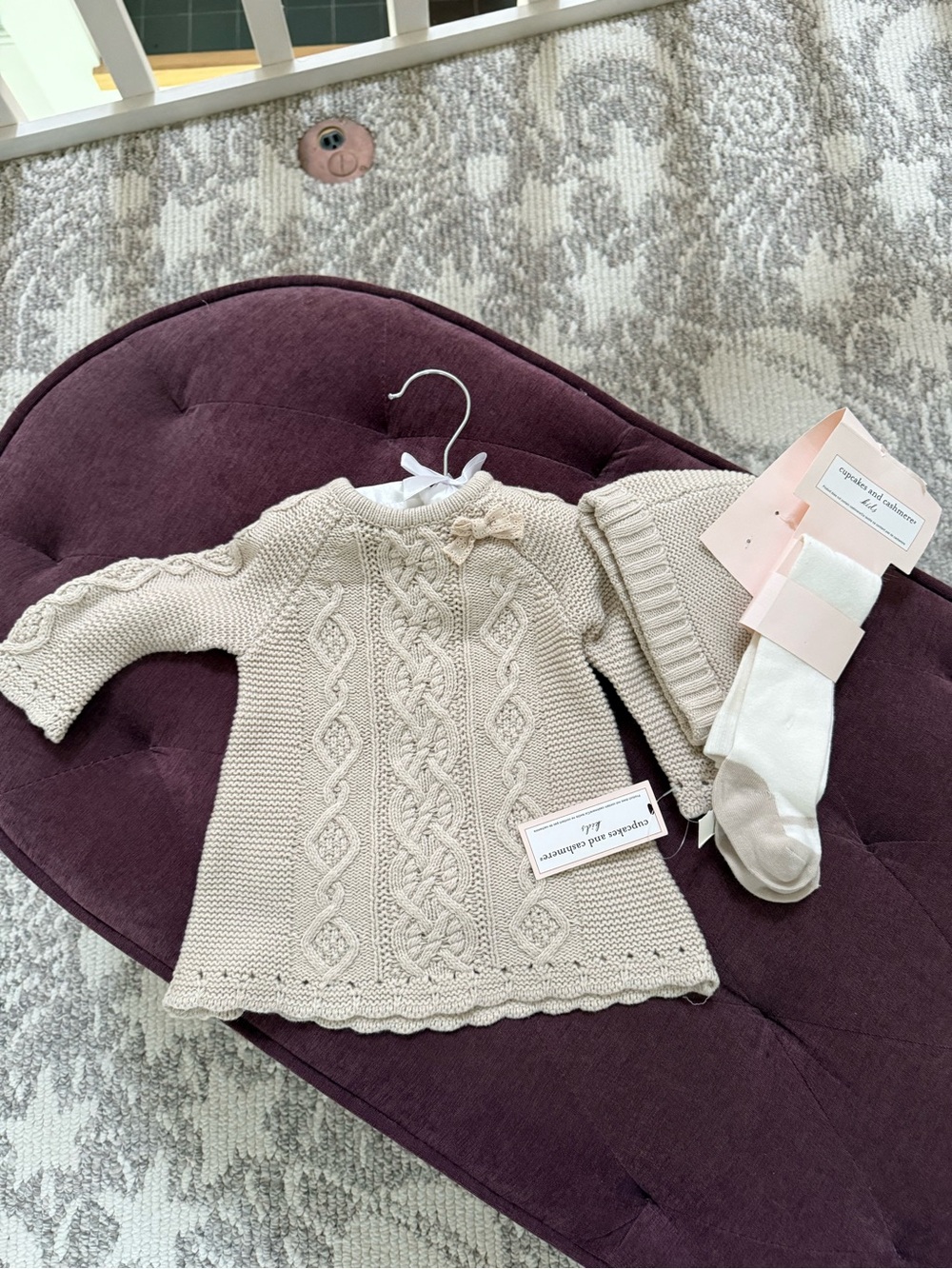 3-6M Cupcakes & Cashmere Baby Girl Crochet Cable Knit Cream Sweater Dress NWT